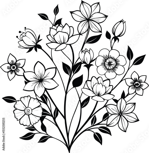 Wallpaper Mural Vintage Floral Swirl Ornament – Classic Black and White Decorative Vector with Leaves and Petals Torontodigital.ca