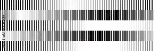 Black and white striped halftone gradient. Fading line gradation background. Repeating strip pattern backdrop. Parallel lines wallpaper for overlay, print, cover. Vector Doppler effect concept