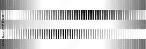 Black and white striped halftone gradient. Fading line gradation background. Repeating strip pattern backdrop. Parallel lines wallpaper for overlay, print, cover. Vector Doppler effect concept