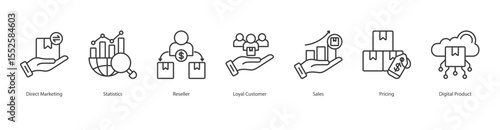 Digital Sales icon set collection concept with icon of direct marketing, statistics, reseller, loyal customer, sales, pricing, digital product