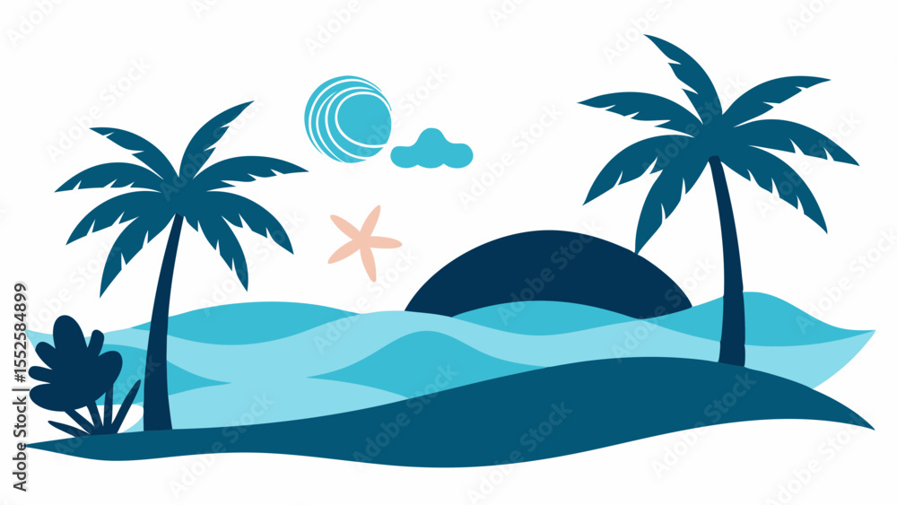 Obraz premium Flat Silhouette Beach Scene with Palm Trees