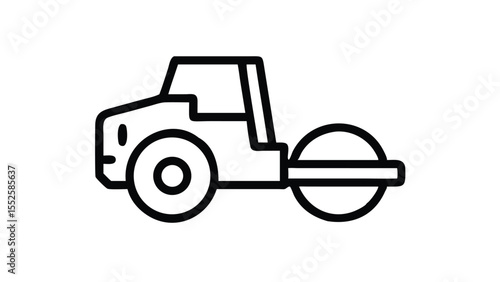 Road roller outline icon. Steamroller linear symbol for roadwork. Construction machine editable stroke vector sign