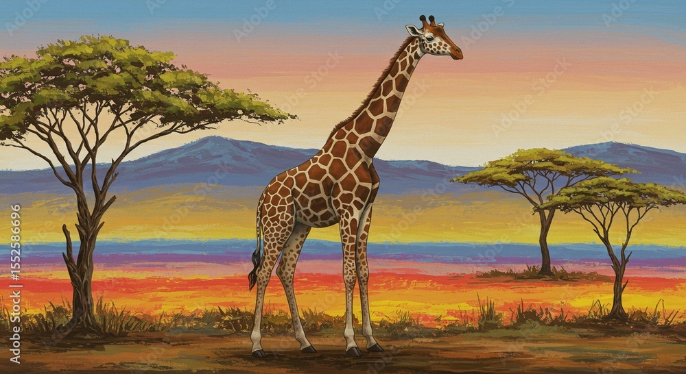 Obraz premium Giraffe in african savannah sunset