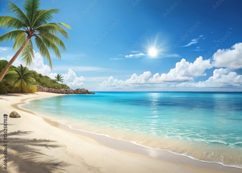 Fototapeta premium Sunny day at a tranquil beach in Tenerife with crystal clear turquoise waters and powdery white sand