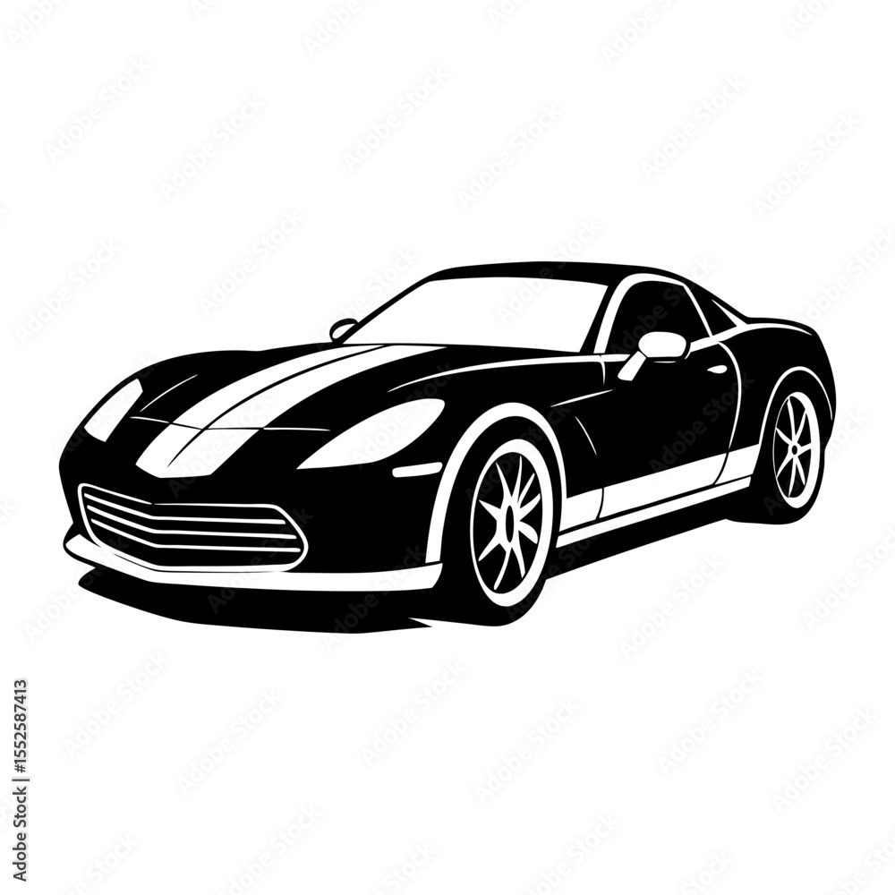 Naklejka premium Modern High Speed Sports Car Silhouette Illustration in Black on Transparent Background