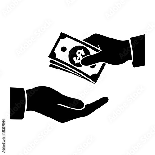 Hand giving money to another hand depicting a financial transaction or payment exchange process on transparent background