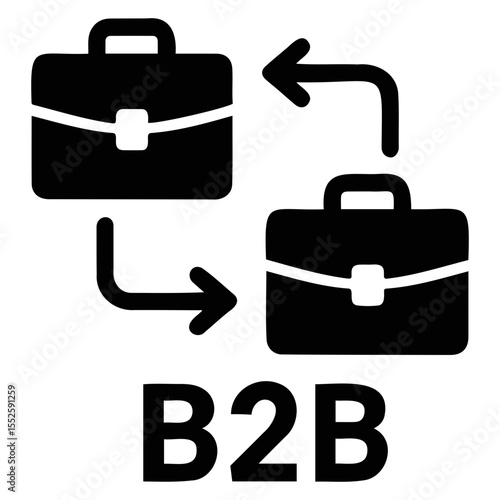 Two briefcases with arrows indicating exchange and the letters b two b below the images on transparent background