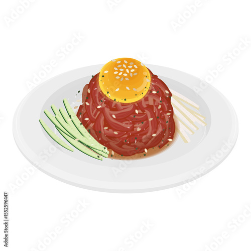 Vector Illustration Logo Clipart Korean Food Yukhoe Raw Beef Tartare