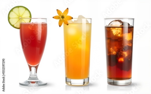Wallpaper Mural Three refreshing cocktails isolated on white background. High quality Torontodigital.ca