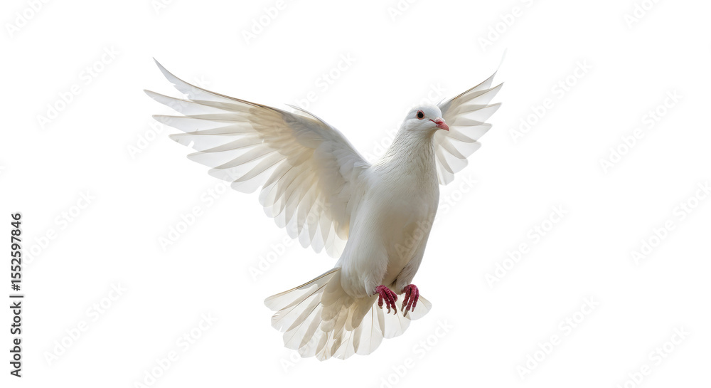 Fototapeta premium White Dove in Flight Against White Background.