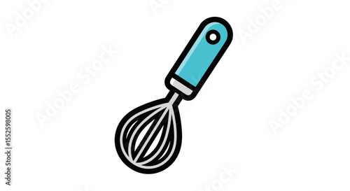 Flat design of whisk with handle, minimal kitchen utensil icon for baking, pastry, and cooking visuals