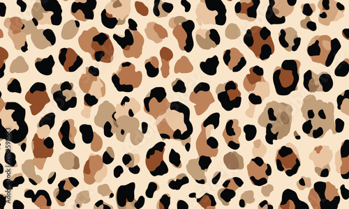 Leopard print pattern, seamless repeating pattern, simple vector art style, warm earth tones, beige and black.