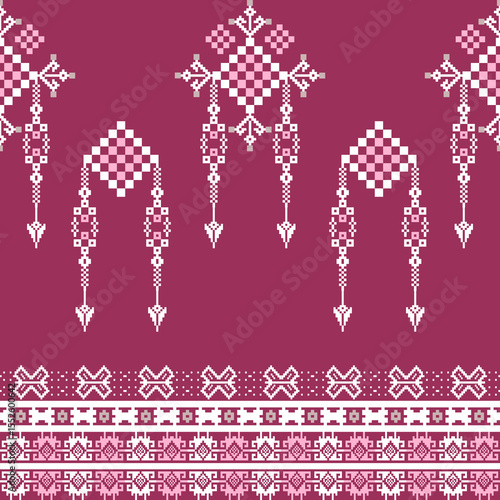 Cross-stitch ethnic boho seamless pattern. Tribal pattern. Vector folk embroidery geometric shape seamless pattern. Ideas for carpet, rug, wall tapestry, cushion, and upholstery.