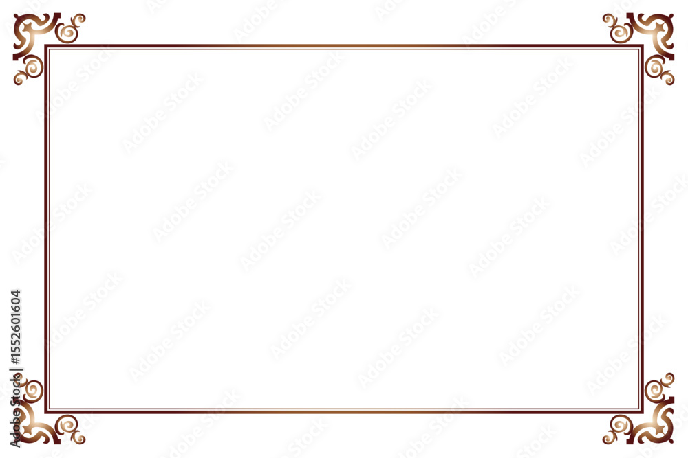 Fototapeta premium Elements of ornate vintage frames. Border copper on white classic calligraphy swirls, floral motifs. Design print for greeting cards, wedding invitations, restaurant menu, royal certificates. Set 387