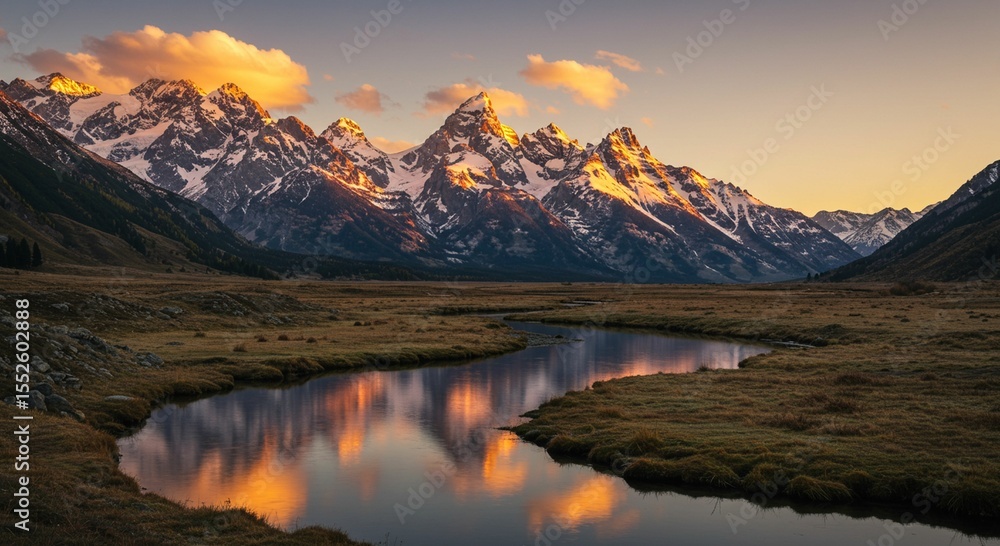 Fototapeta premium Majestic mountains sunset reflection