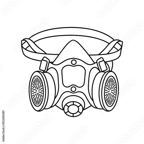 Protective Respirator Mask Line Art Vector Illustration