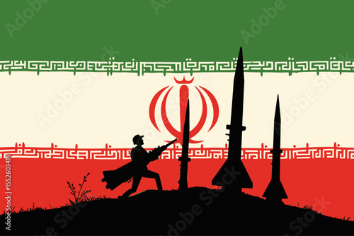  Iran's Military Might Missiles Displayed Against Iranian Flag Background for Defense and International Relation