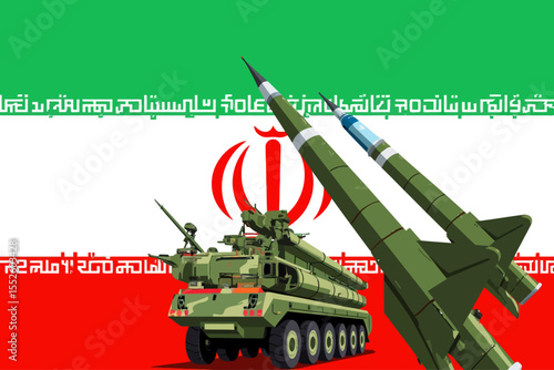  Iran's Military Might Missiles Displayed Against Iranian Flag Background for Defense and International Relation