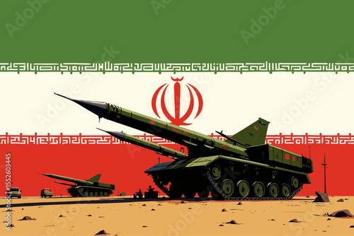  Iran's Military Might Missiles Displayed Against Iranian Flag Background for Defense and International Relation