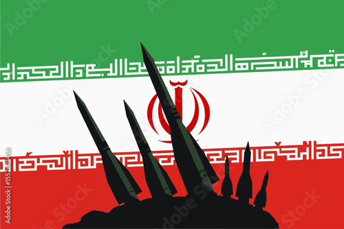  Iran's Military Might Missiles Displayed Against Iranian Flag Background for Defense and International Relation