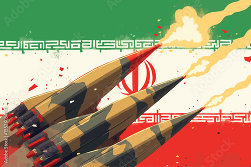  Iran's Military Might Missiles Displayed Against Iranian Flag Background for Defense and International Relation