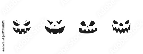 Scary Monster Collection. Halloween Jack O'Lantern Pumpkin Icon Designs. Simple and Creepy Horror Illustrations.
