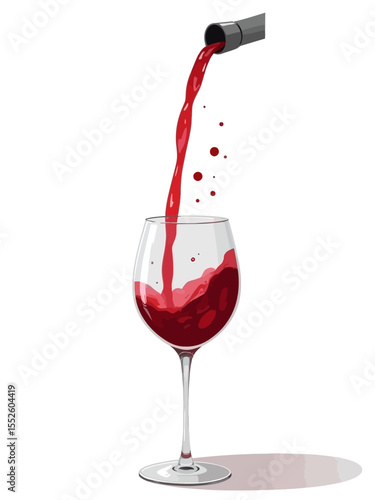  Pouring red wine into a glass with white background 