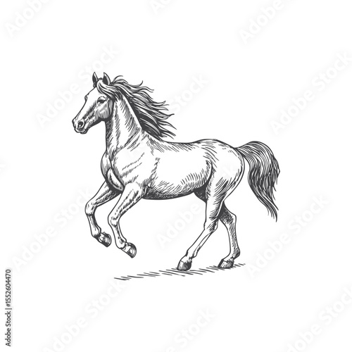 A sketch art of a horse running, showing the initial outline.	