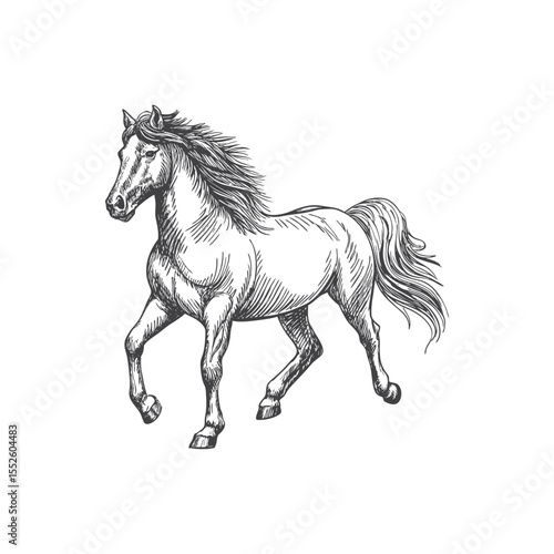 A sketch art of a horse running, showing the initial outline.	