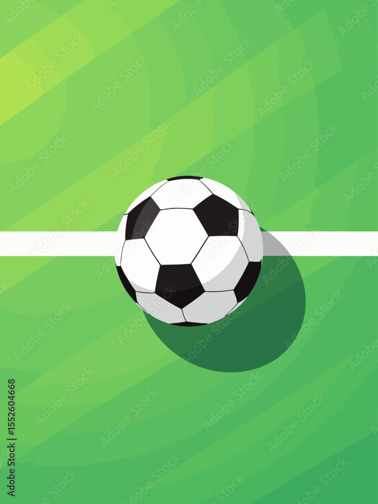 Obraz premium Soccer ball lying on green field near white line top view