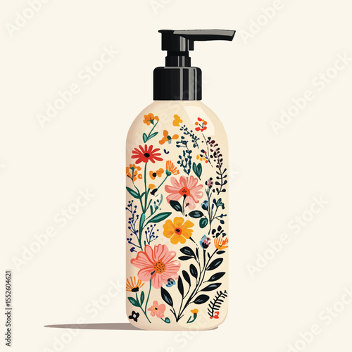 cute shampoo bottle with floral motif