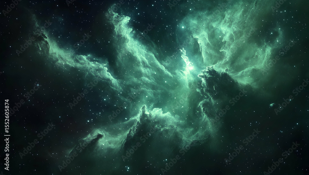 Fototapeta premium Green Nebula Space Stars Background