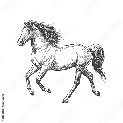 A sketch art of a horse running, showing the initial outline.	