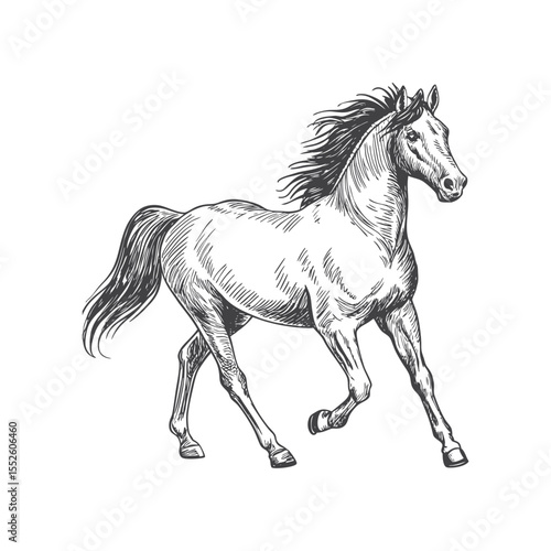 A sketch art of a horse running, showing the initial outline.	