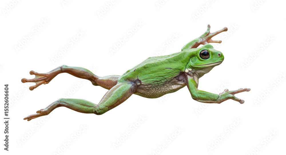 Fototapeta premium Green Tree Frog Isolated on White.