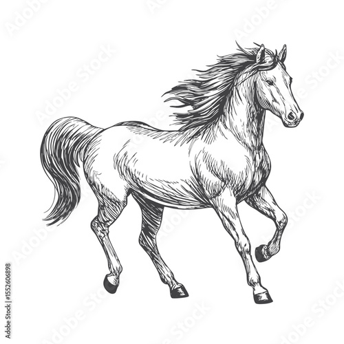 A sketch art of a horse running, showing the initial outline.	