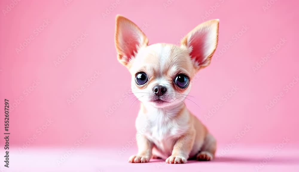 Adorable Tiny Chihuahua Puppy on Pink Background Adorable Tiny Chihuahua Puppy on Pink Background