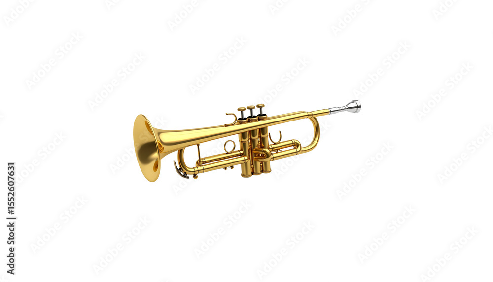 Obraz premium Golden brass trumpet musical instrument isolated on white background. 