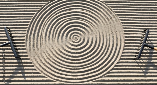 Wallpaper Mural Aerial view of sand garden with concentric circles and raked lines with two rakes at the edges Torontodigital.ca