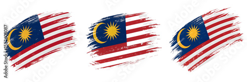 Set For Three malaysia flag brush strokes isolated on transparent background