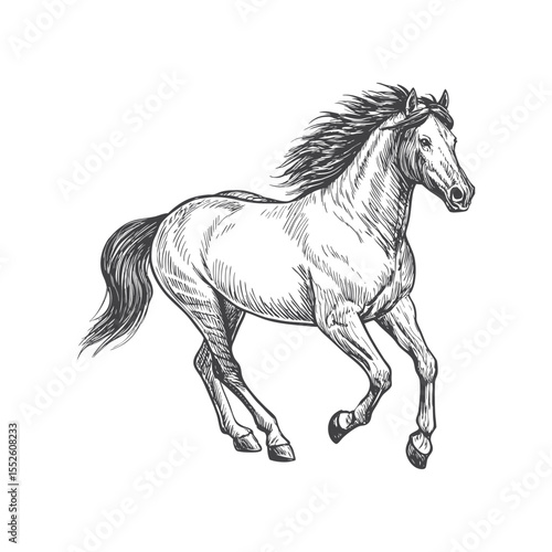 A sketch art of a horse running, showing the initial outline.	