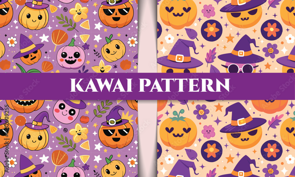custom made wallpaper toronto digitalAdorable Kawaii Halloween Pumpkin Patterns Seamless Cute Designs