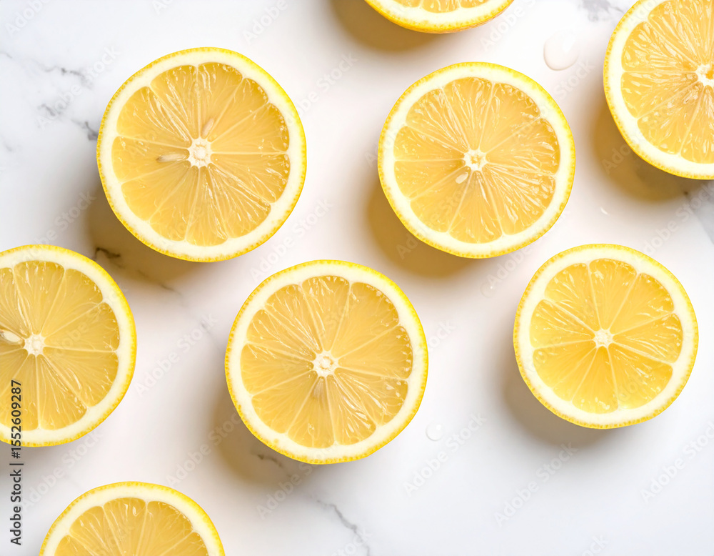 Fototapeta premium Sliced Lemon on Minimal Background – Fresh Yellow Citrus for Clean Food and Drink Concept