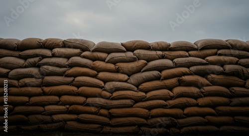 Foto dinding karung pasir yang minimalis dan emosional dari sudut rendah, ditata dengan visual yang bersih dan modern, tanpa teks, pencahayaan lembut, sudut kamera yang tidak biasa, untuk konten histo