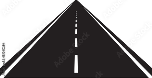 Perspective of Asphalt Road with Dashed White Lines Marking Lanes