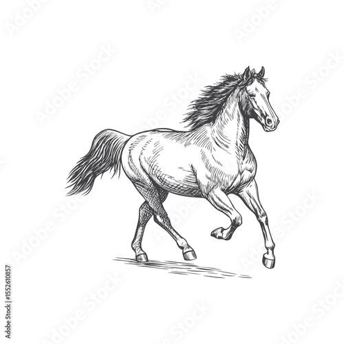 A sketch art of a horse running, showing the initial outline.	