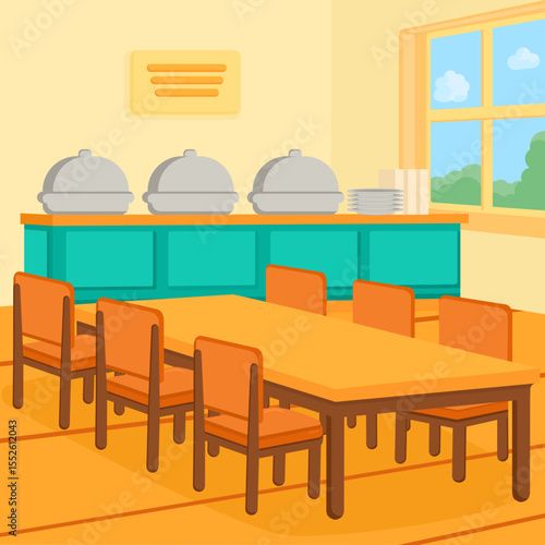 Illustration of Cafeteria Dining Room Interior
