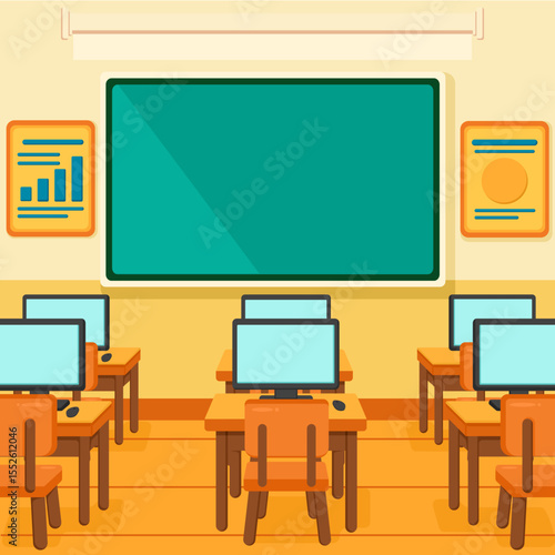 Illustration of Empty Computer Classroom