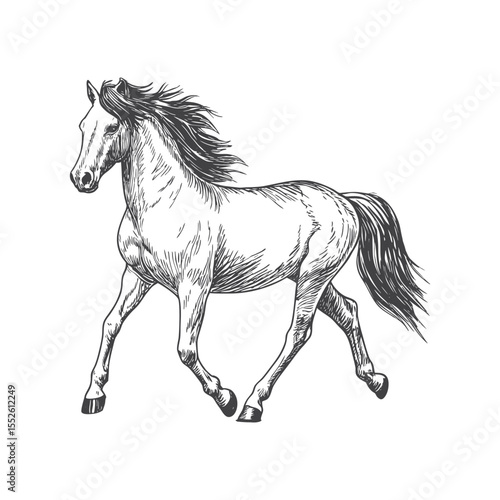 A sketch art of a horse running, showing the initial outline.	