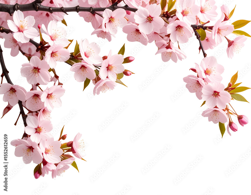 Fototapeta premium Cherry Blossom Branch with Pink Flowers – Spring PNG Transparent Background